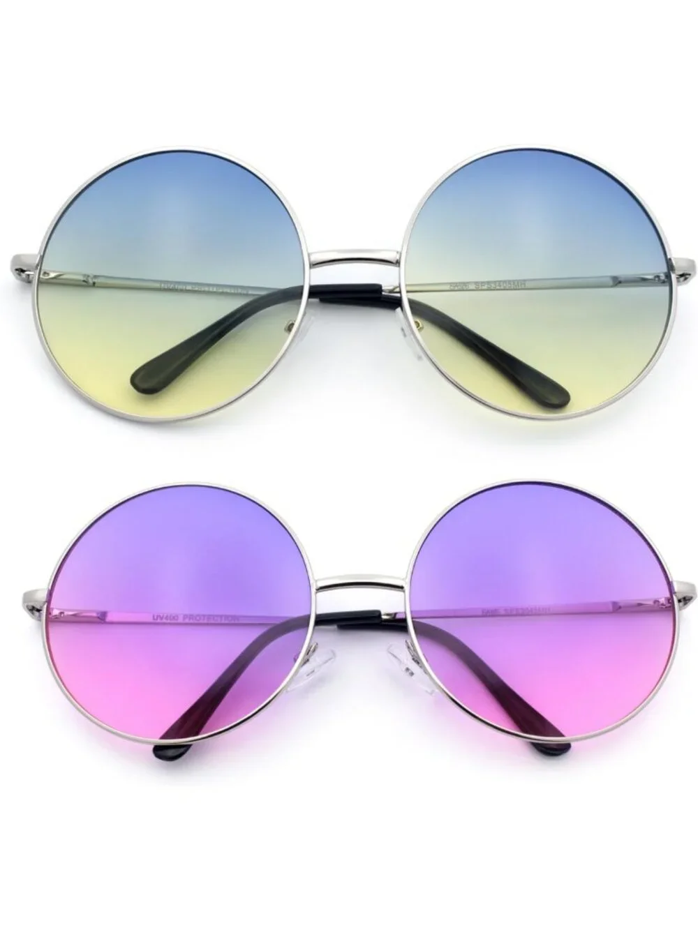Retro Oversized Circle Lens Sunglasses - Groovy Gradient Hippie Style Shades